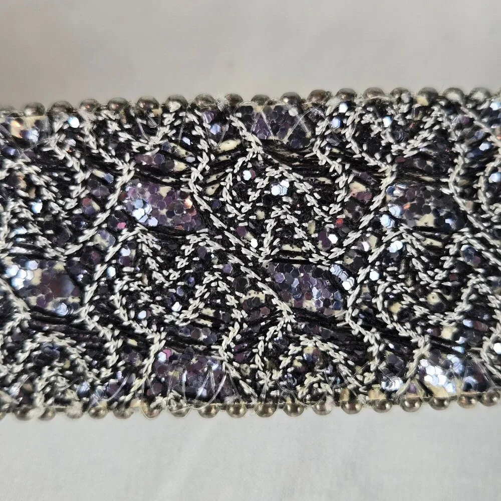 Blue Silver Glitter Accented Belt Metal Buckle with Blue Crystal & Stone Accents